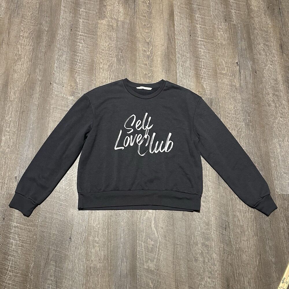 Primark Self Love Club Sweatshirt Cropped Gray Pullover XS Extra Small